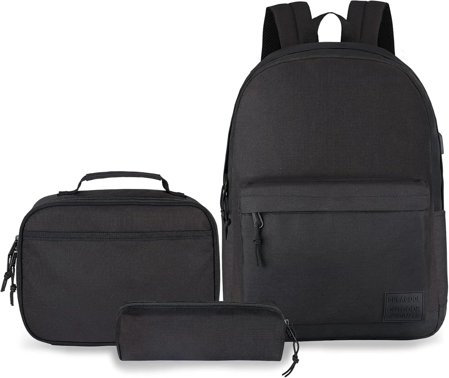 Casual Lightweight Laptop Backpack with Lunch Bag and a Small Bag, USB Charging PortWork backpack for Men and Women, Classic Backpack for College, Hiking Bag, Travel Backpacks(Black Set)