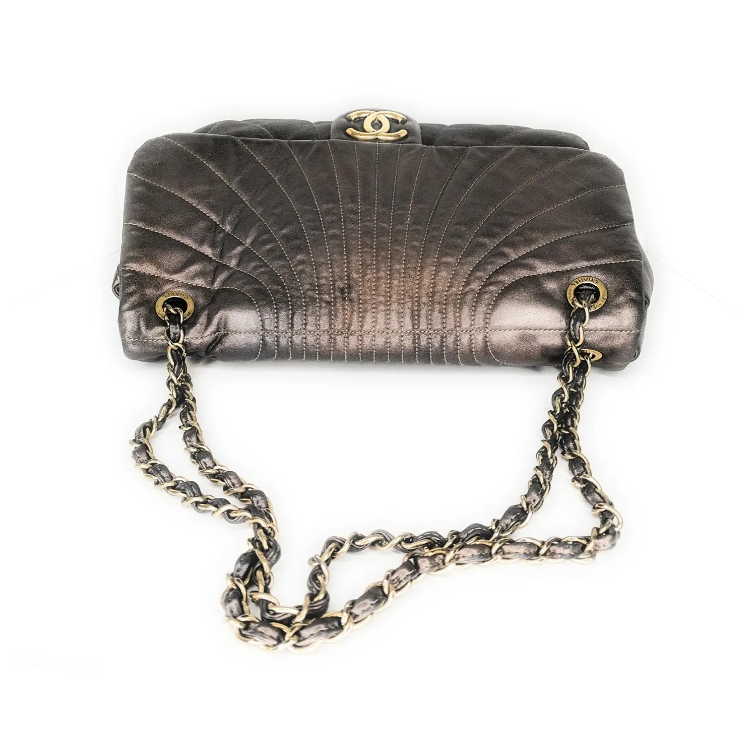 Chanel bag Paris-Shanghai Quilted Fan Flap Bag Metallic Lambskin