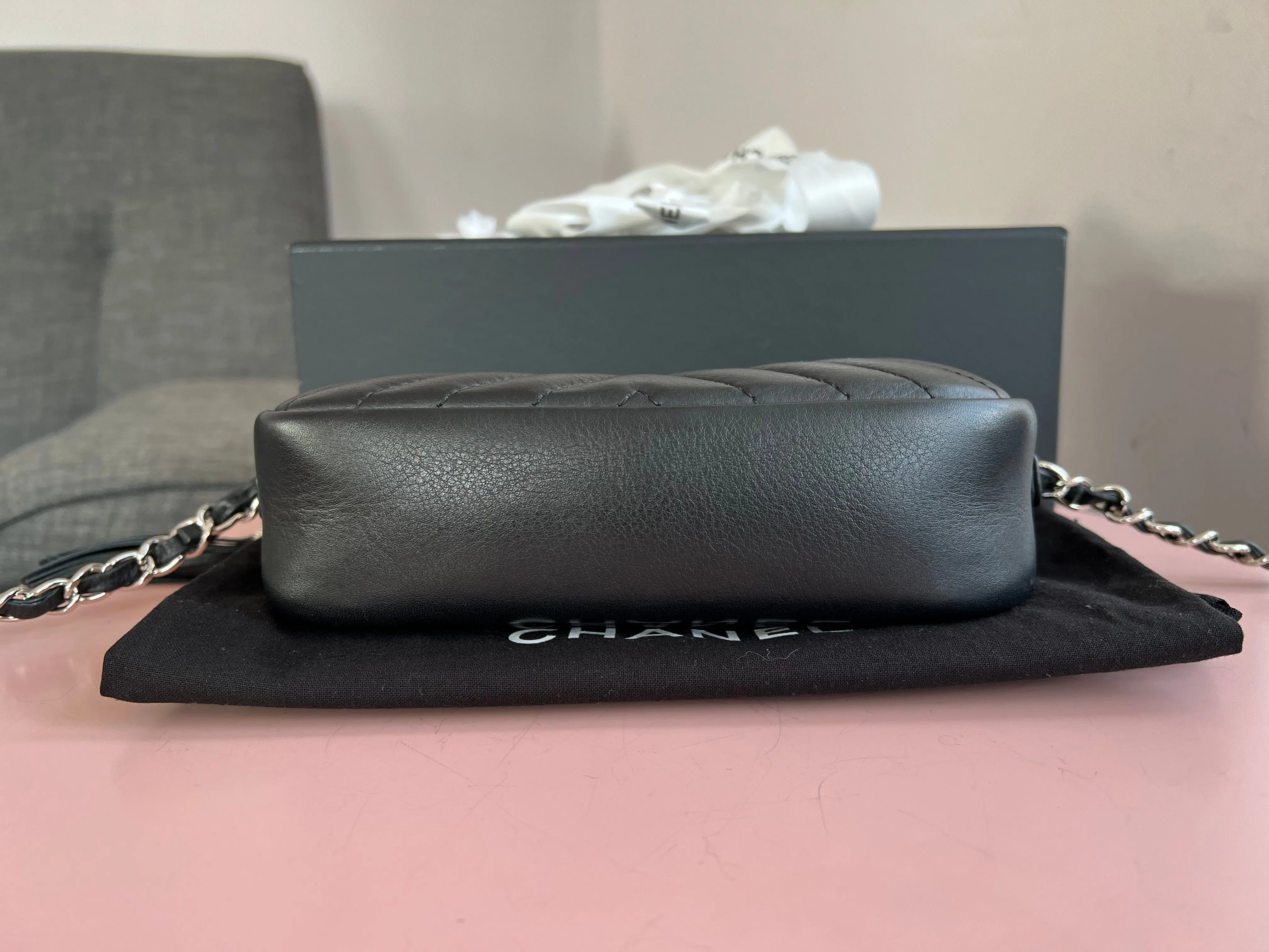 Chanel Black Chevron Camera Bag