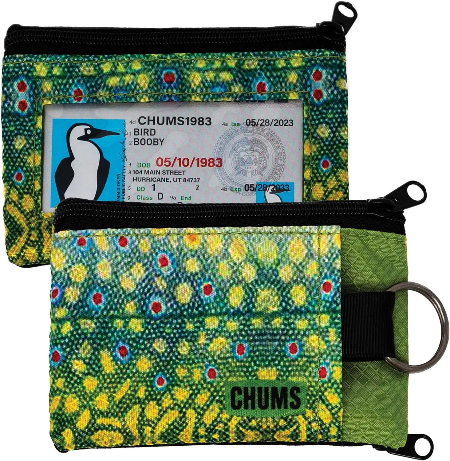 Chums Surfshorts Wallet - Lightweight Zippered Minimalist Wallet with Clear ID Window - Water Resistant with Key Ring