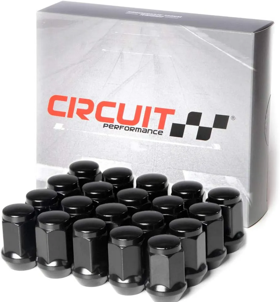 Circuit Performance 12x1.25 Black Closed End Bulge Acorn Lug Nuts Cone Seat Forged Steel (20 Pieces)