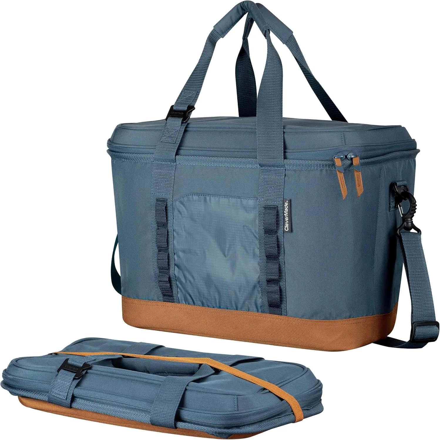 CleverMade Collapsible Insulated Cooler Bag  50 Can Leakproof Soft Cooler for Beach, Travel, Car  Shoulder Strap, Bottle Opener  Ocean