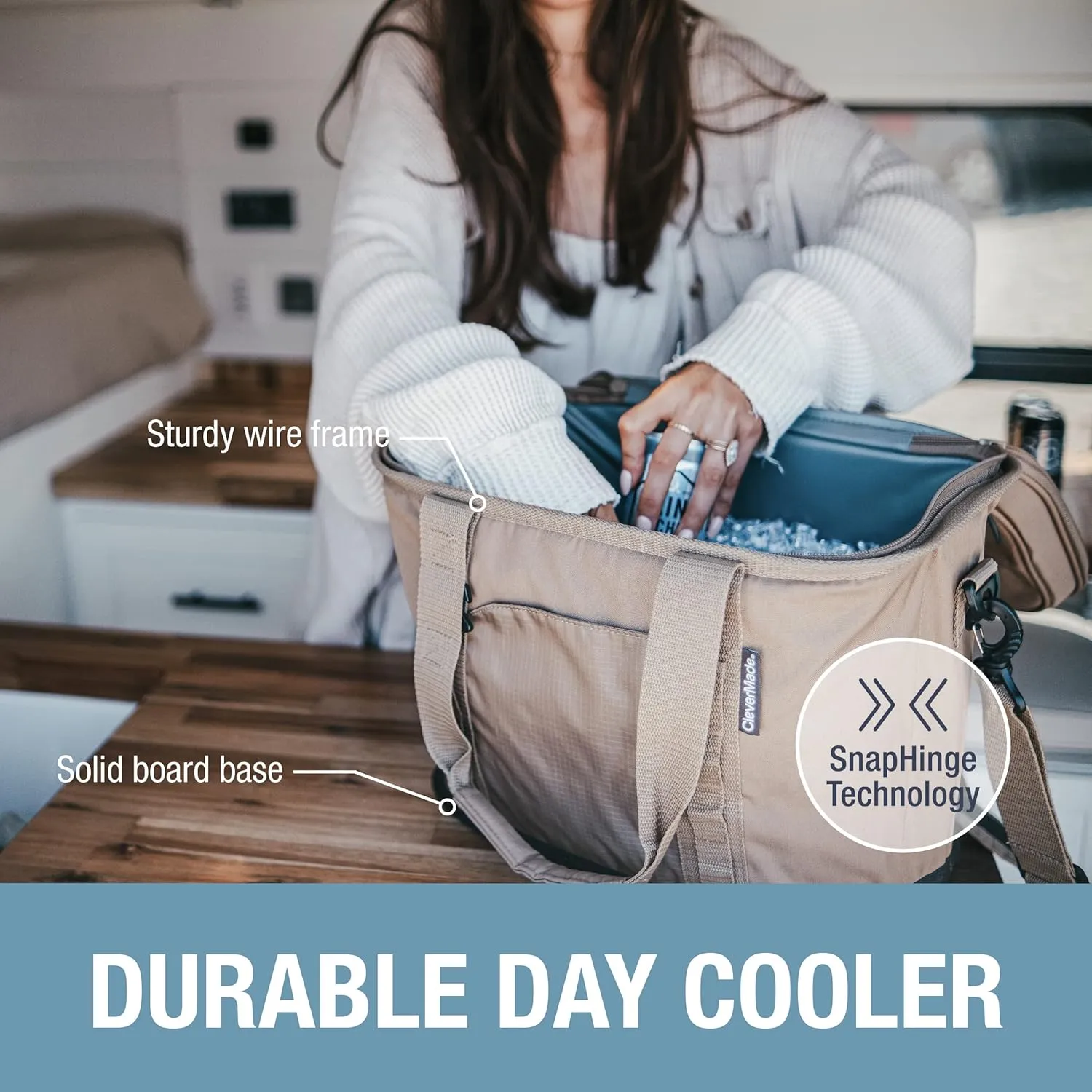 CleverMade Collapsible Insulated Cooler Bag  50 Can Leakproof Soft Cooler for Beach, Travel, Car  Shoulder Strap, Bottle Opener  Ocean