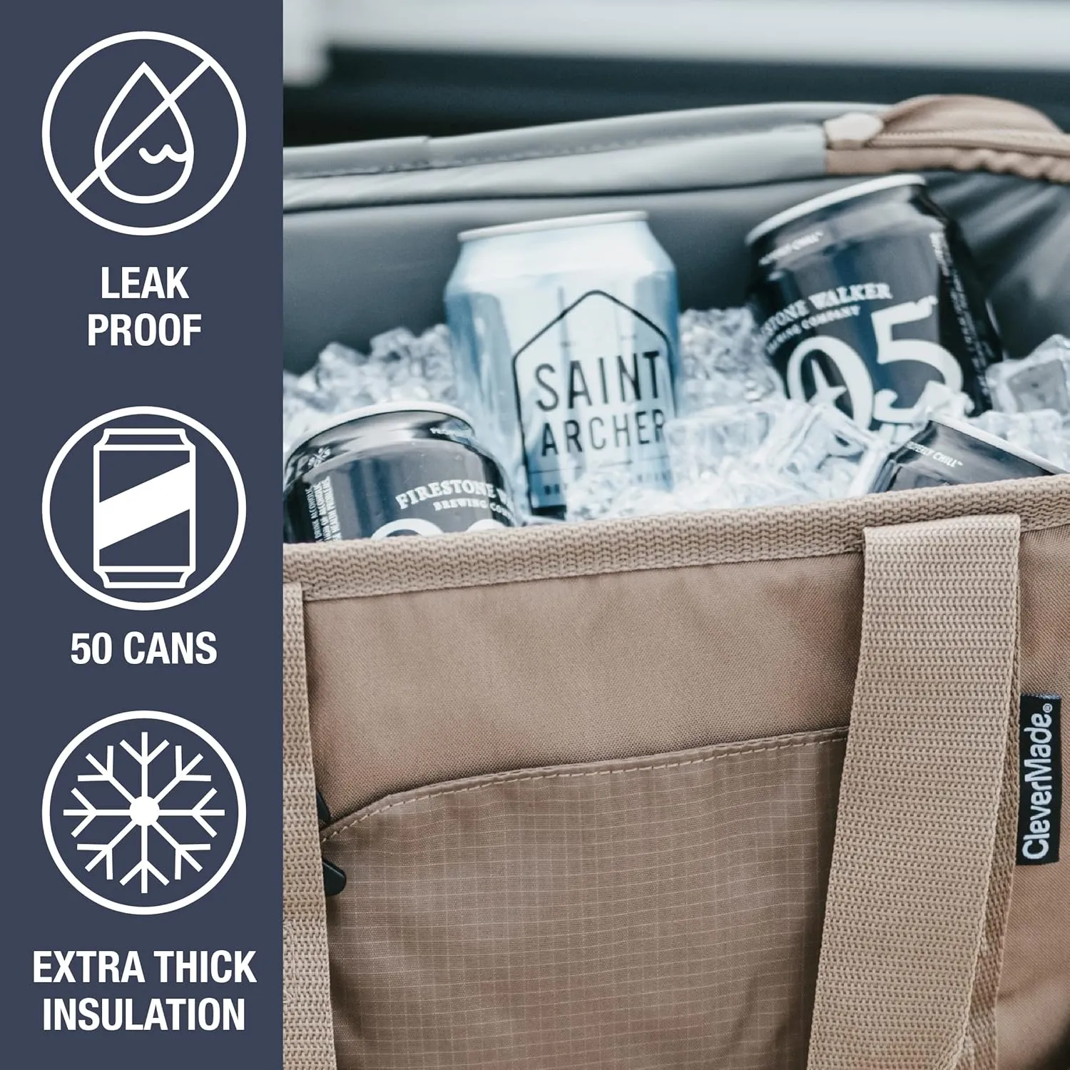 CleverMade Collapsible Insulated Cooler Bag  50 Can Leakproof Soft Cooler for Beach, Travel, Car  Shoulder Strap, Bottle Opener  Ocean