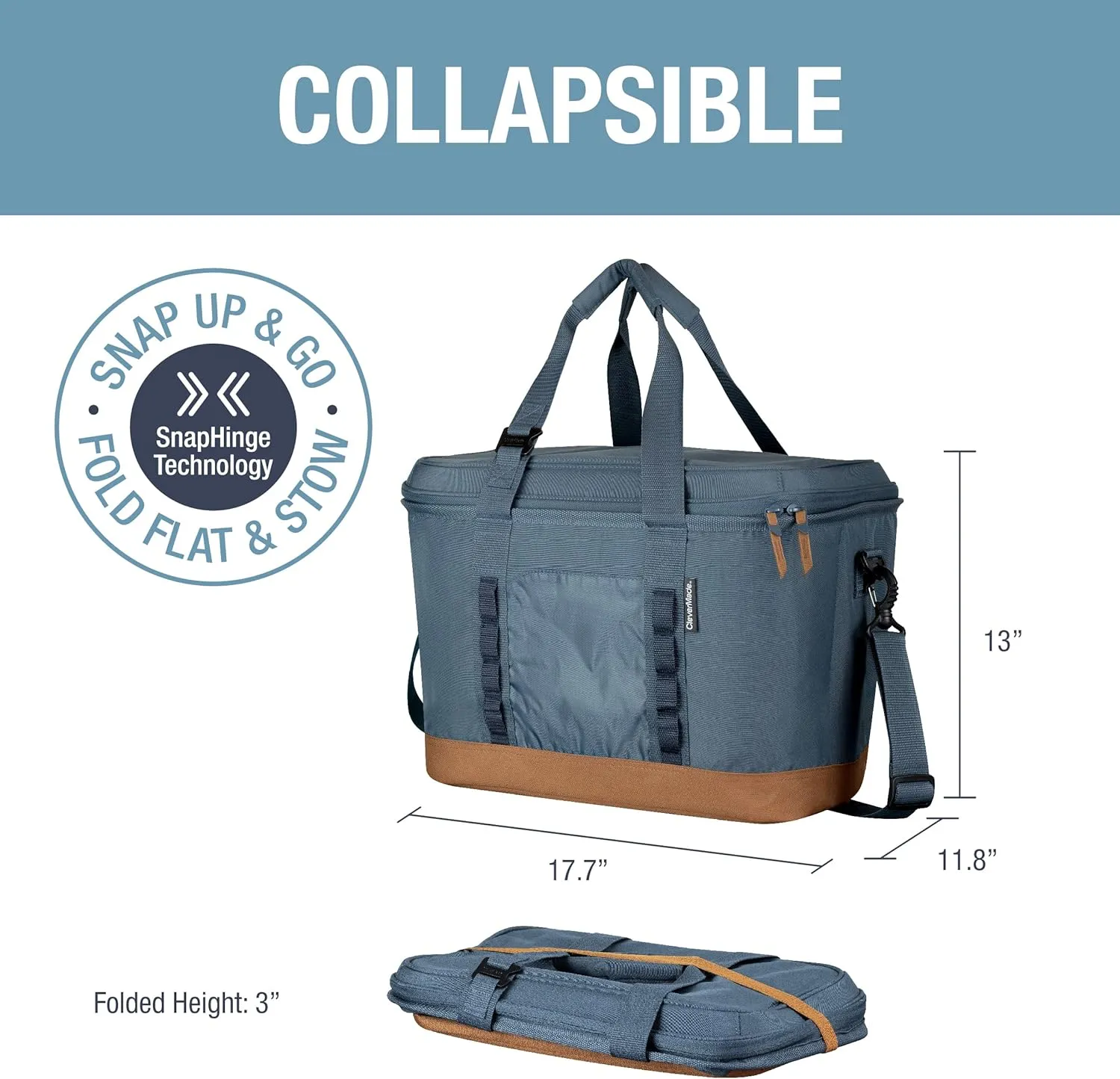 CleverMade Collapsible Insulated Cooler Bag  50 Can Leakproof Soft Cooler for Beach, Travel, Car  Shoulder Strap, Bottle Opener  Ocean