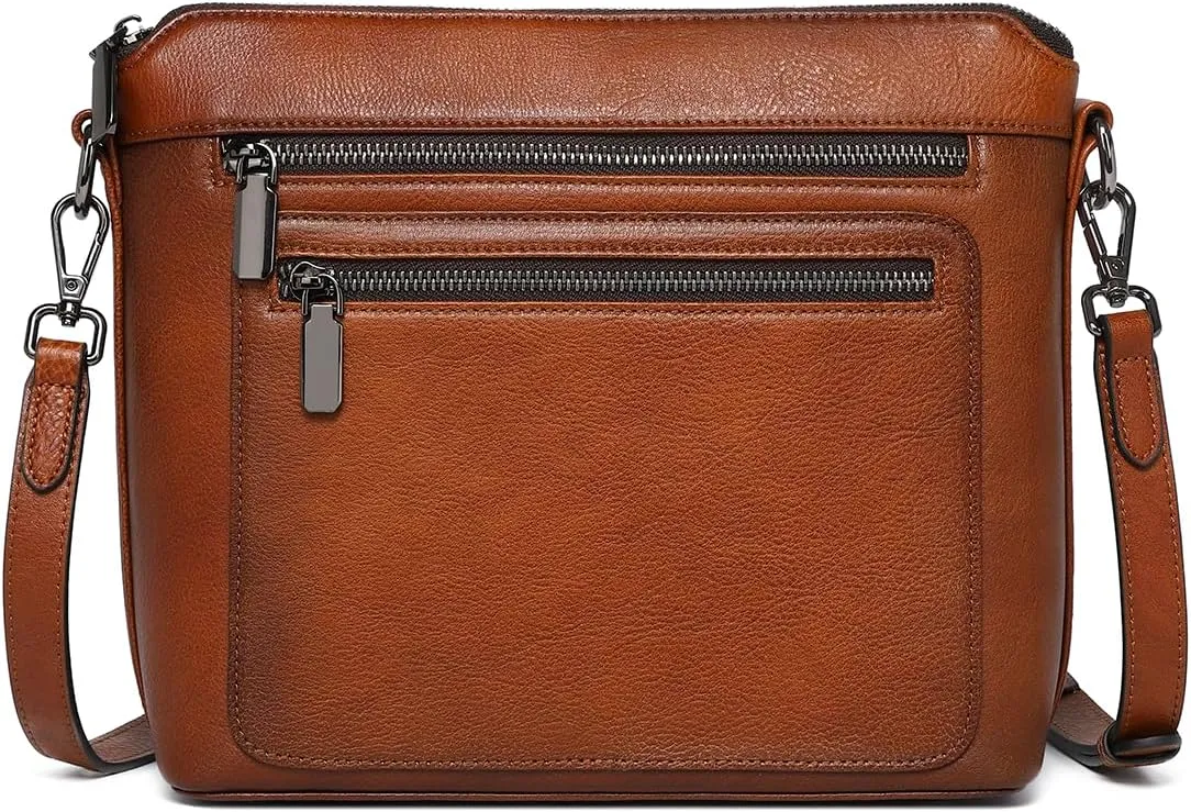 COOLCY Genuine Leather Crossbody Bags for Women Purses and Handbags for Ladies with Multiple Pockets Shoulder Satchel Bag