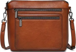 COOLCY Genuine Leather Crossbody Bags for Women Purses and Handbags for Ladies with Multiple Pockets Shoulder Satchel Bag
