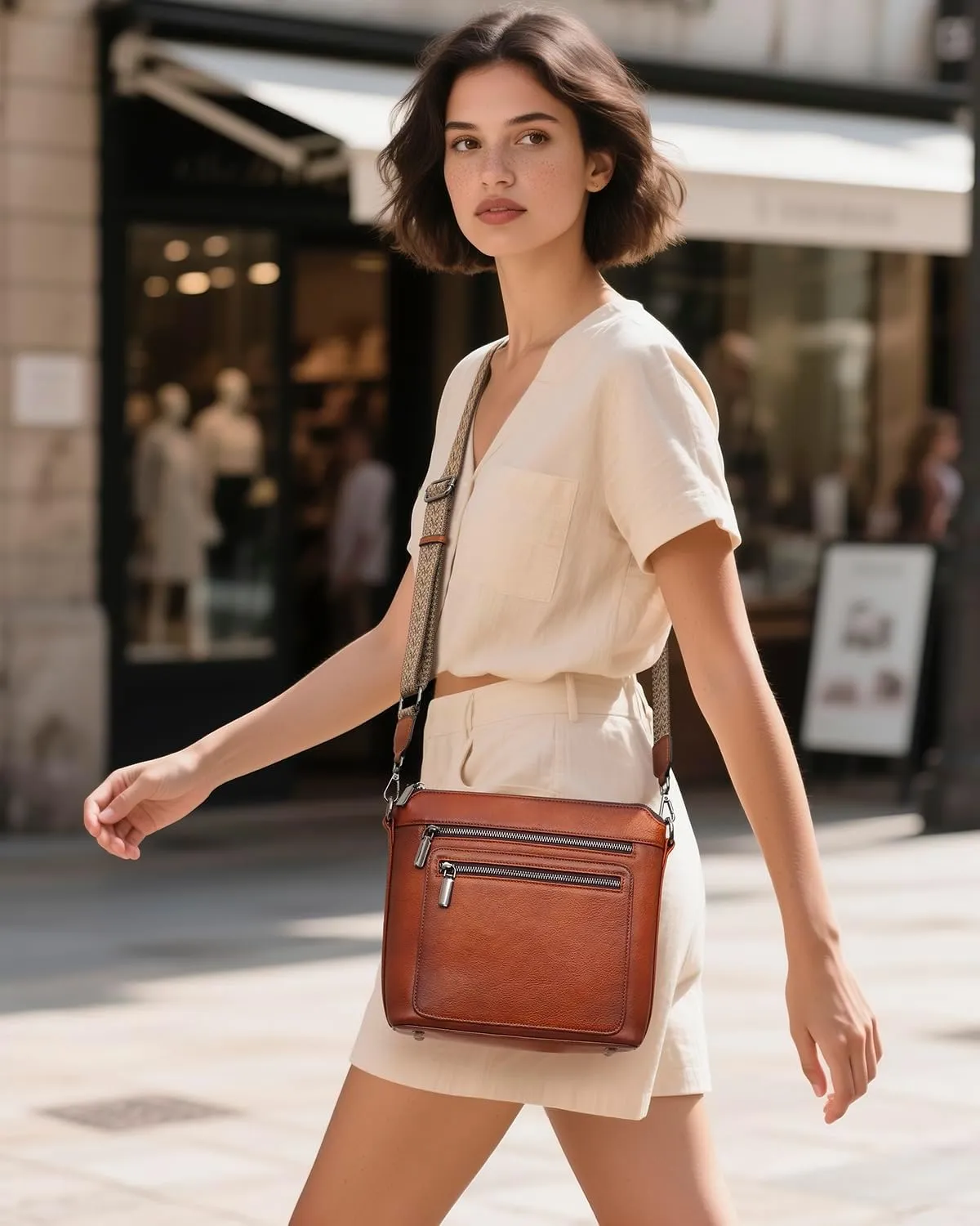 COOLCY Genuine Leather Crossbody Bags for Women Purses and Handbags for Ladies with Multiple Pockets Shoulder Satchel Bag