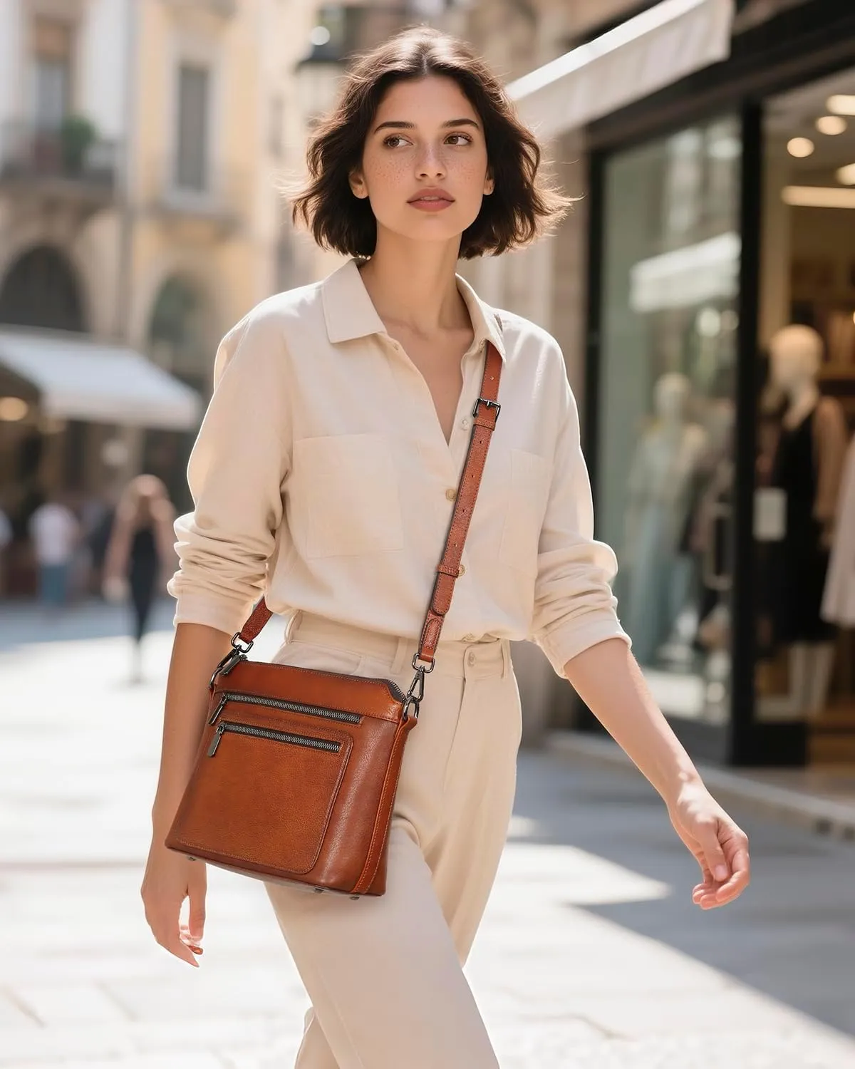 COOLCY Genuine Leather Crossbody Bags for Women Purses and Handbags for Ladies with Multiple Pockets Shoulder Satchel Bag