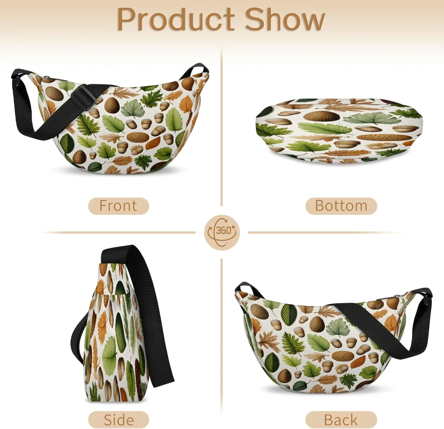 Crescent Crossbody Bag for Women Men, Lightweight Small Sling Hobos Dumpling Bag Crescent Purse, Crescent Moon Bags
