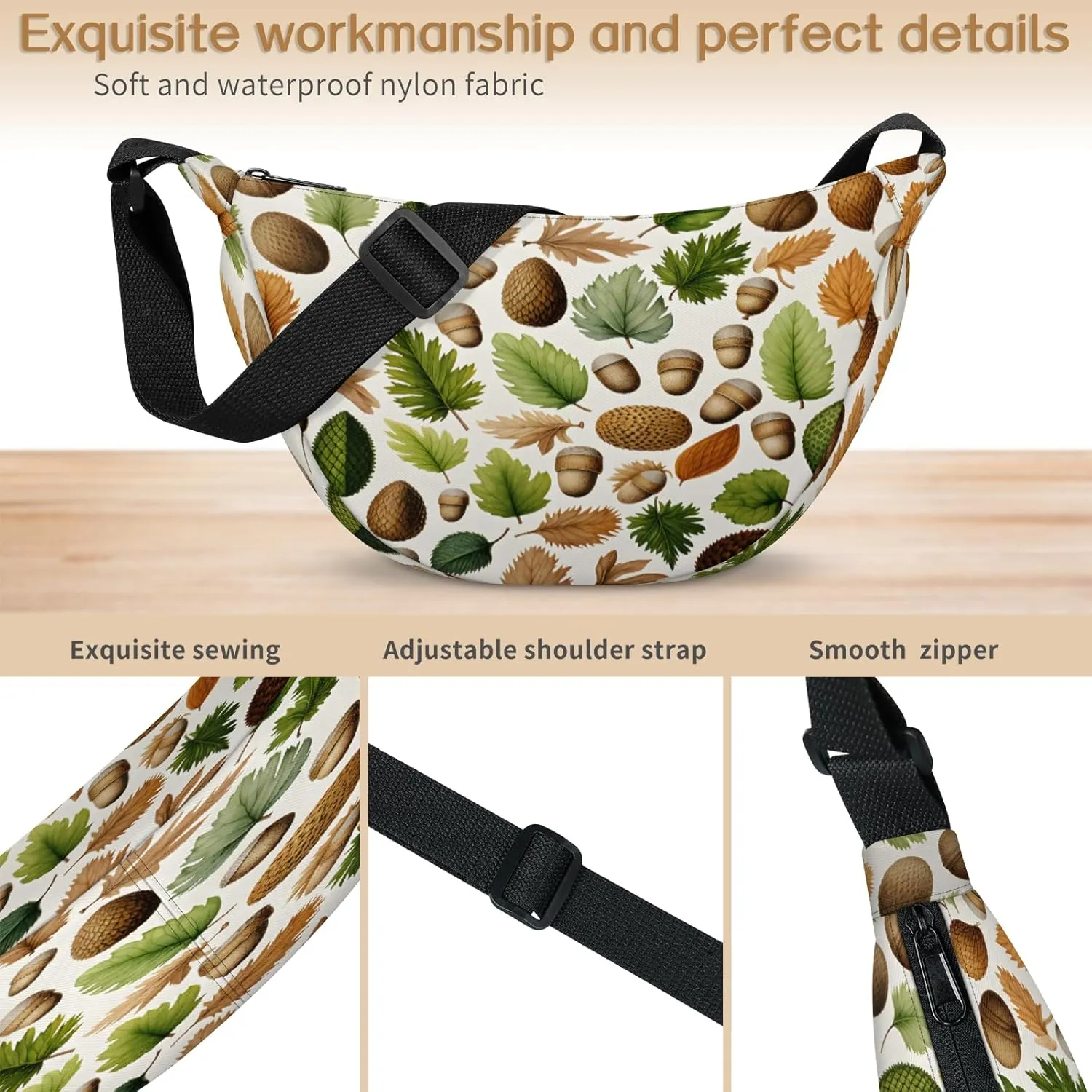 Crescent Crossbody Bag for Women Men, Lightweight Small Sling Hobos Dumpling Bag Crescent Purse, Crescent Moon Bags