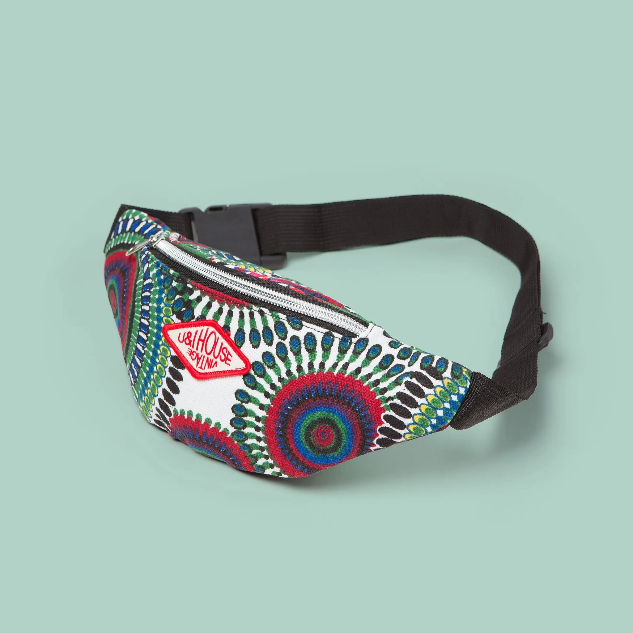 Crossbody Belt Bag (Red & Green Pattern)