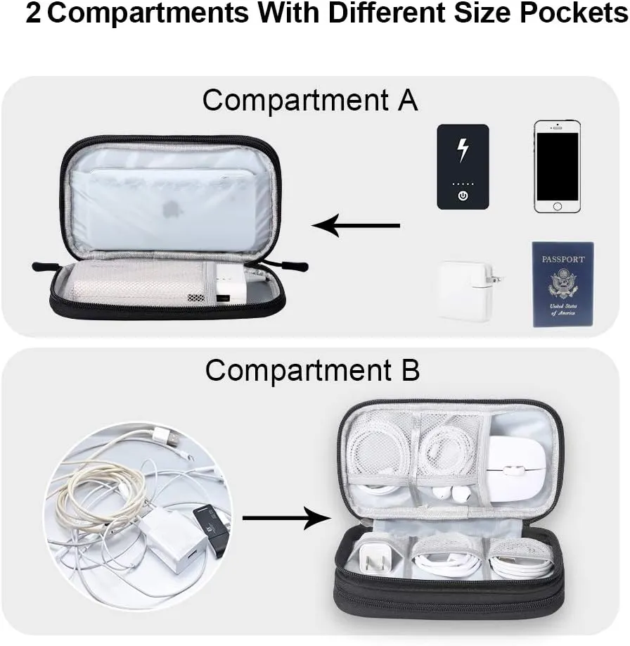DDgro Electronics Travel Organizer, Tech Accessories Pouch Bag for Cables/Charger & Cords/Power Bank/Magic Mouse/Earphone (Small, Black)