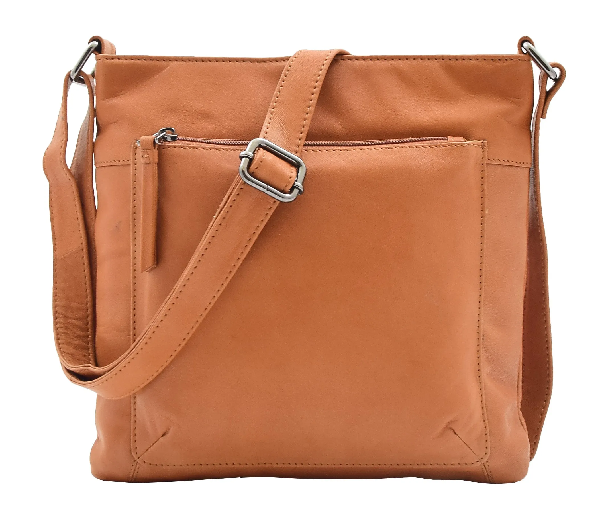 DR343 Women's Soft Leather Cross Body Slim Bag Cognac