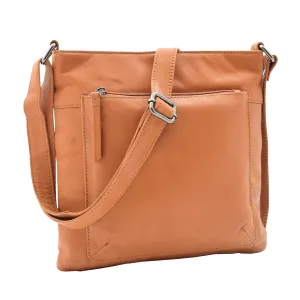 DR343 Women's Soft Leather Cross Body Slim Bag Cognac