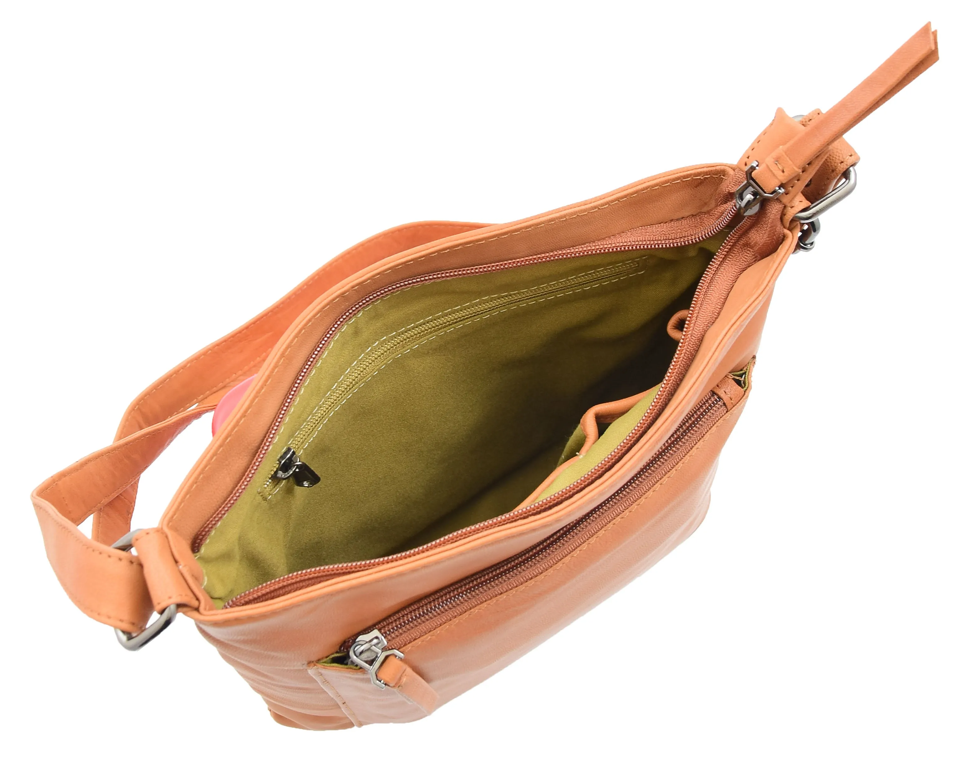 DR343 Women's Soft Leather Cross Body Slim Bag Cognac