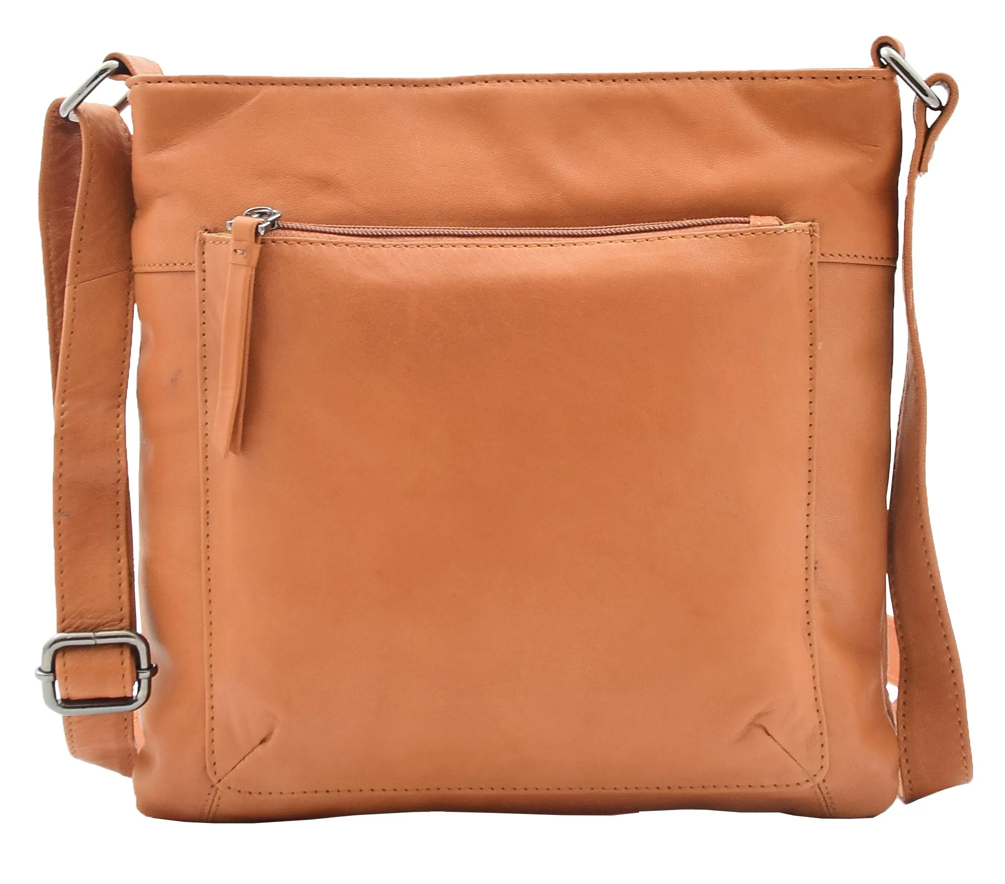DR343 Women's Soft Leather Cross Body Slim Bag Cognac