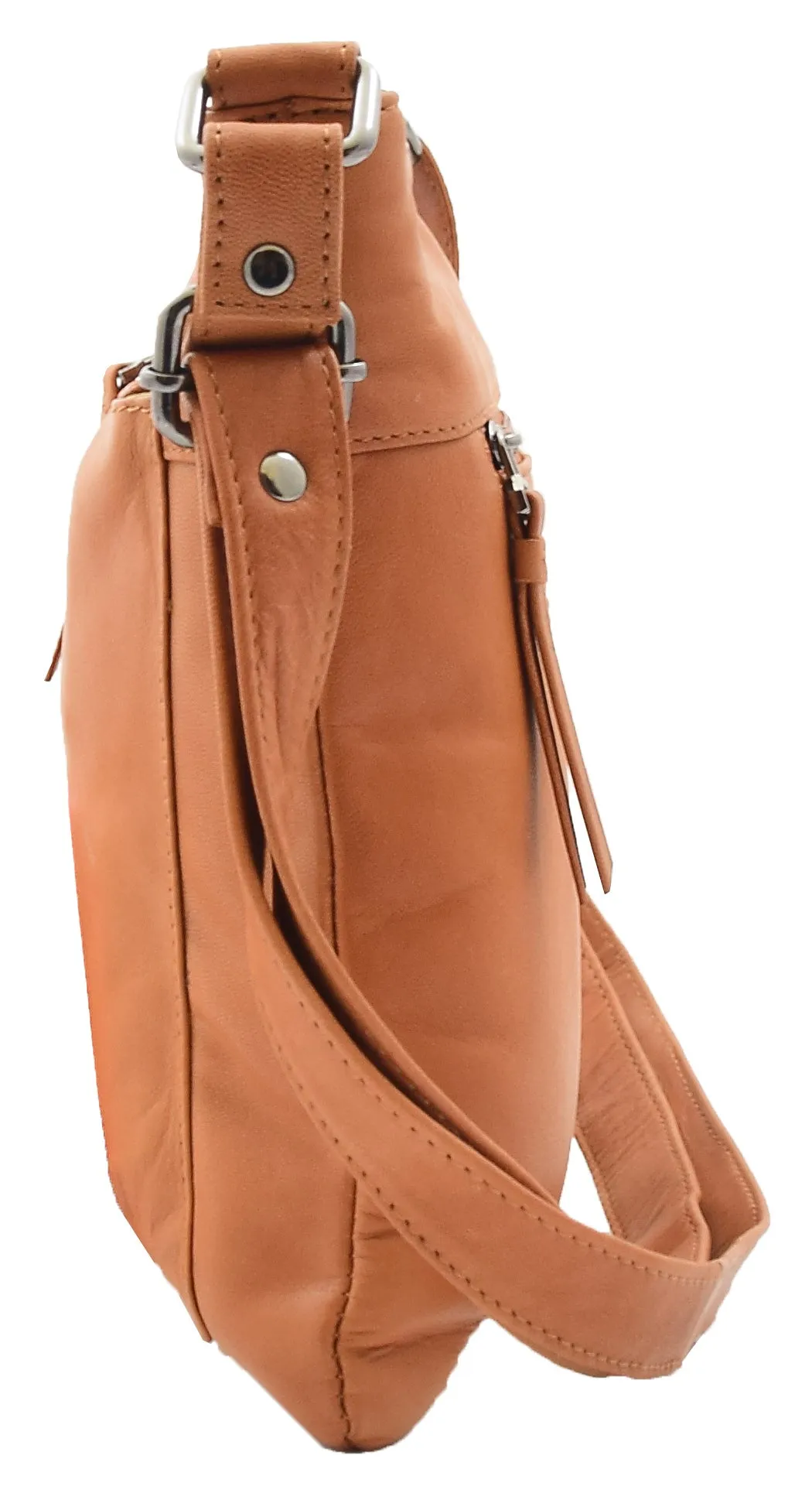 DR343 Women's Soft Leather Cross Body Slim Bag Cognac