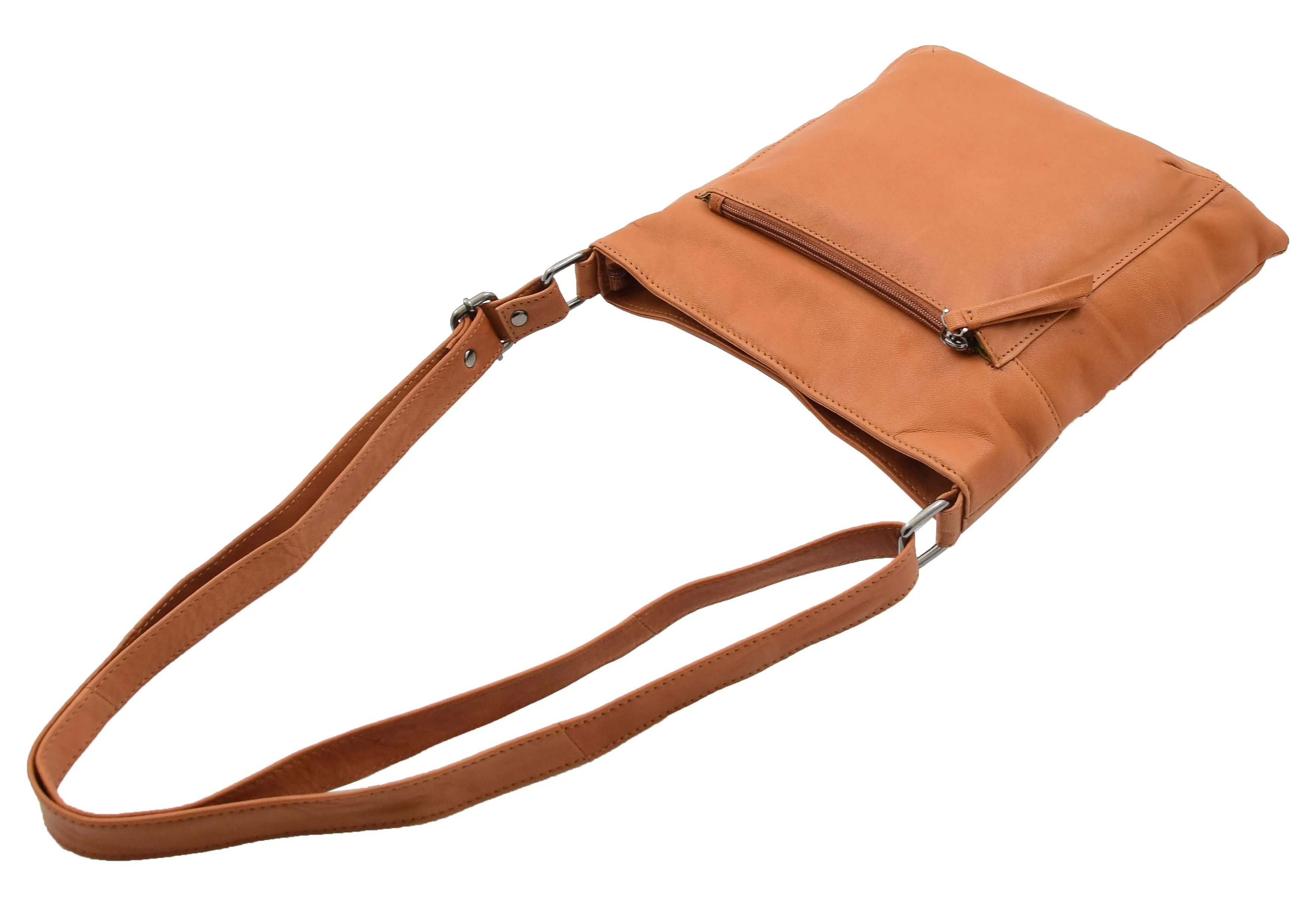 DR343 Women's Soft Leather Cross Body Slim Bag Cognac