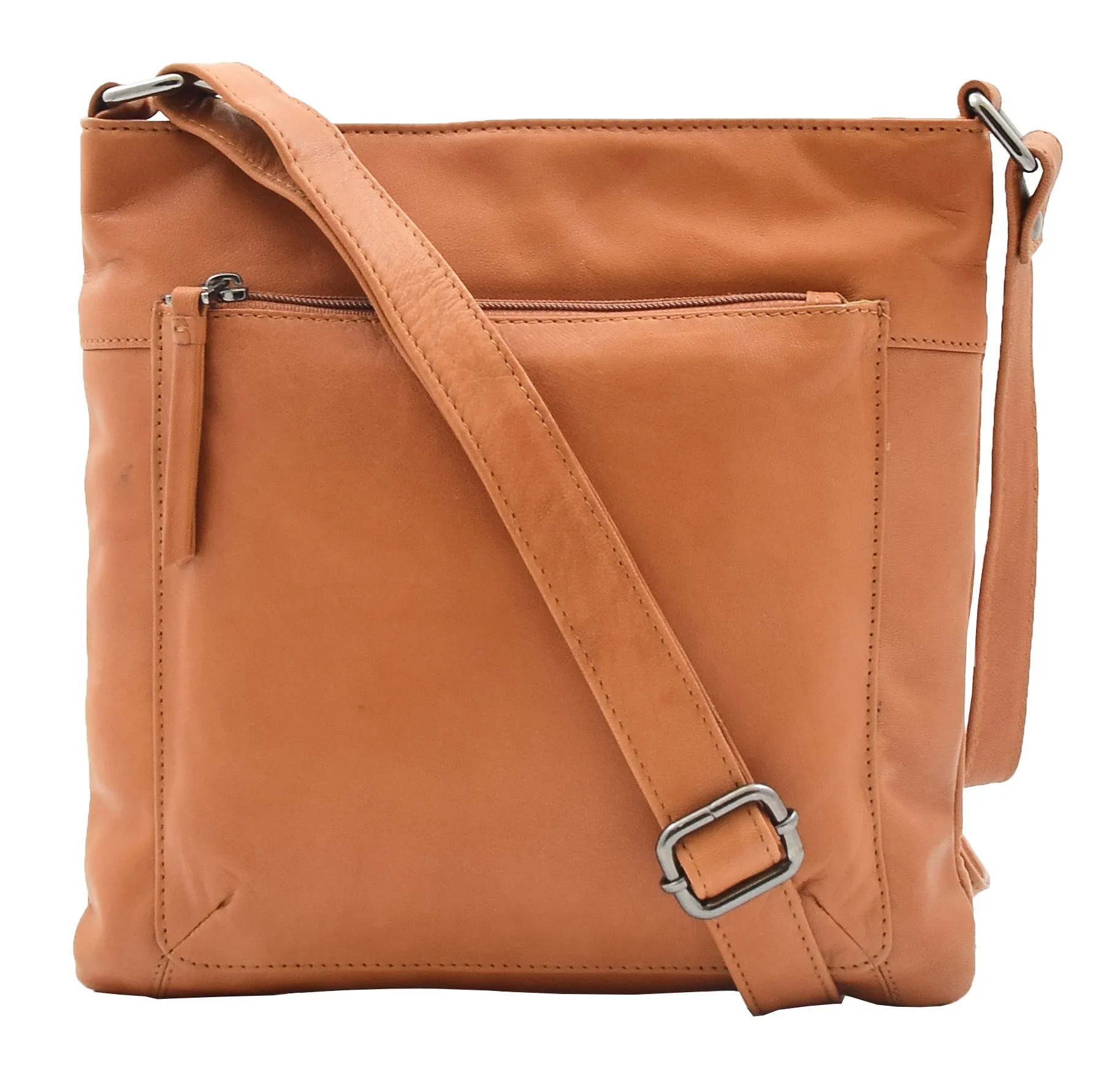 DR343 Women's Soft Leather Cross Body Slim Bag Cognac