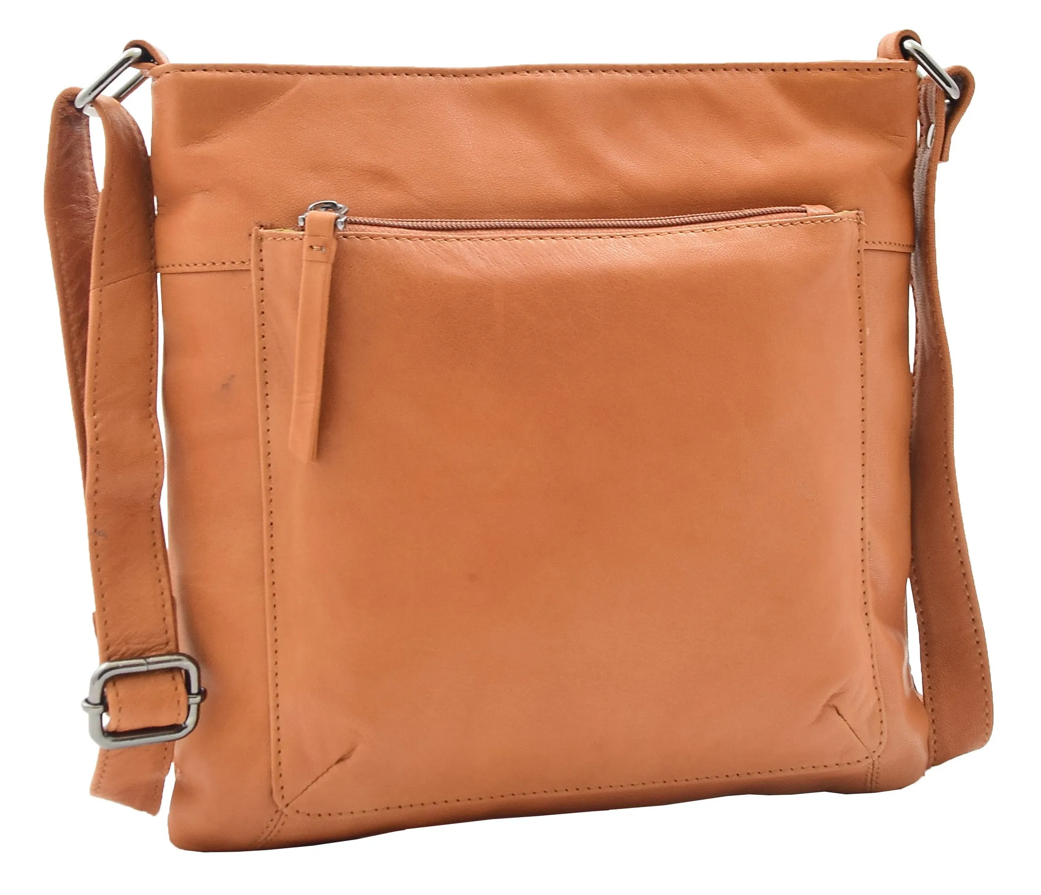 DR343 Women's Soft Leather Cross Body Slim Bag Cognac