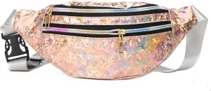 Fanny Pack Waist Bag for Women Beach Travel Sports Running Belt Bags Waterproof Purse Laser PU Chest Bags (Champagne)