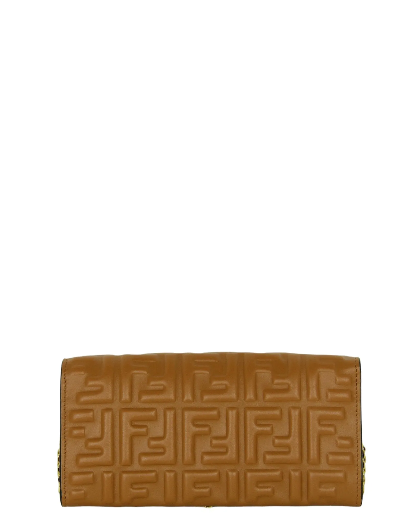 Fendi Brown Embossed Logo Baguette Continental Wallet With Chain