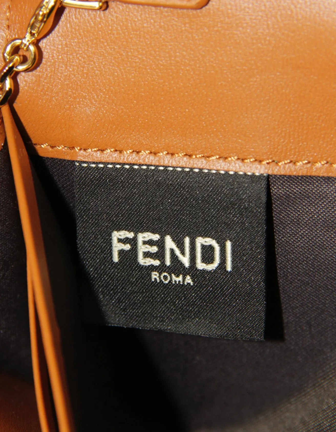 Fendi Brown Embossed Logo Baguette Continental Wallet With Chain