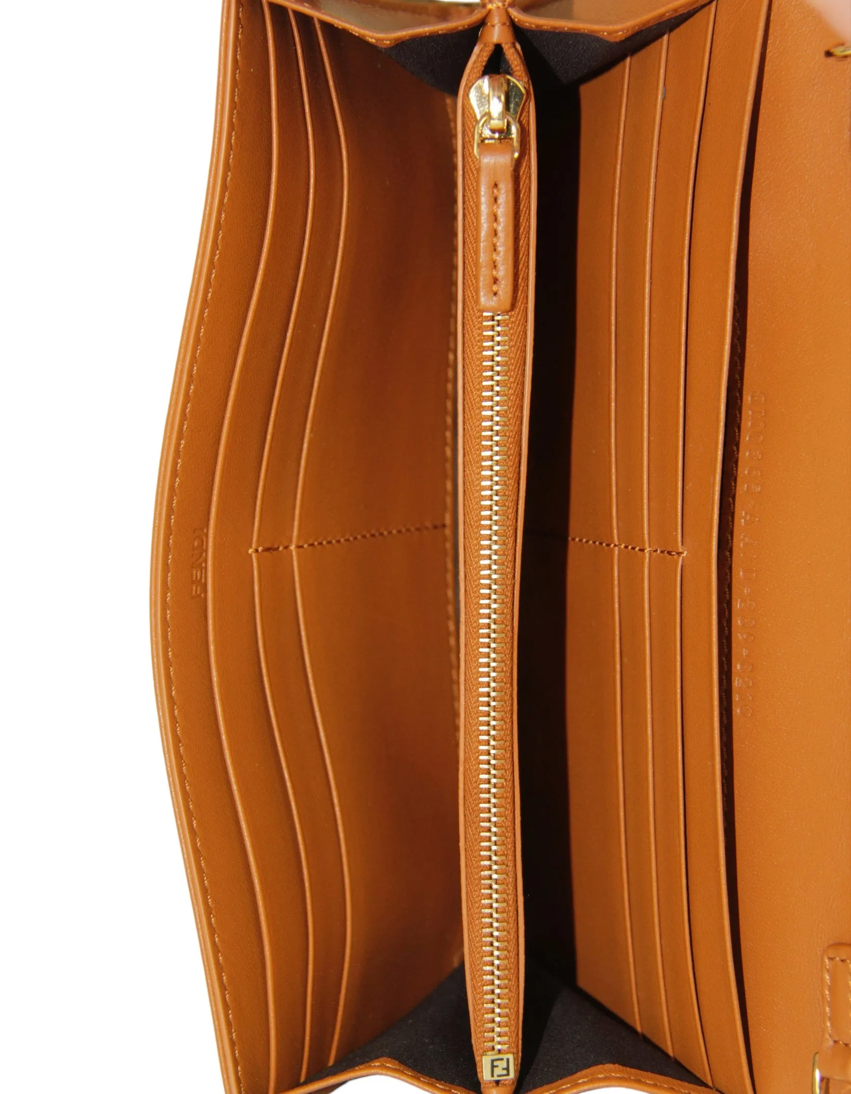 Fendi Brown Embossed Logo Baguette Continental Wallet With Chain