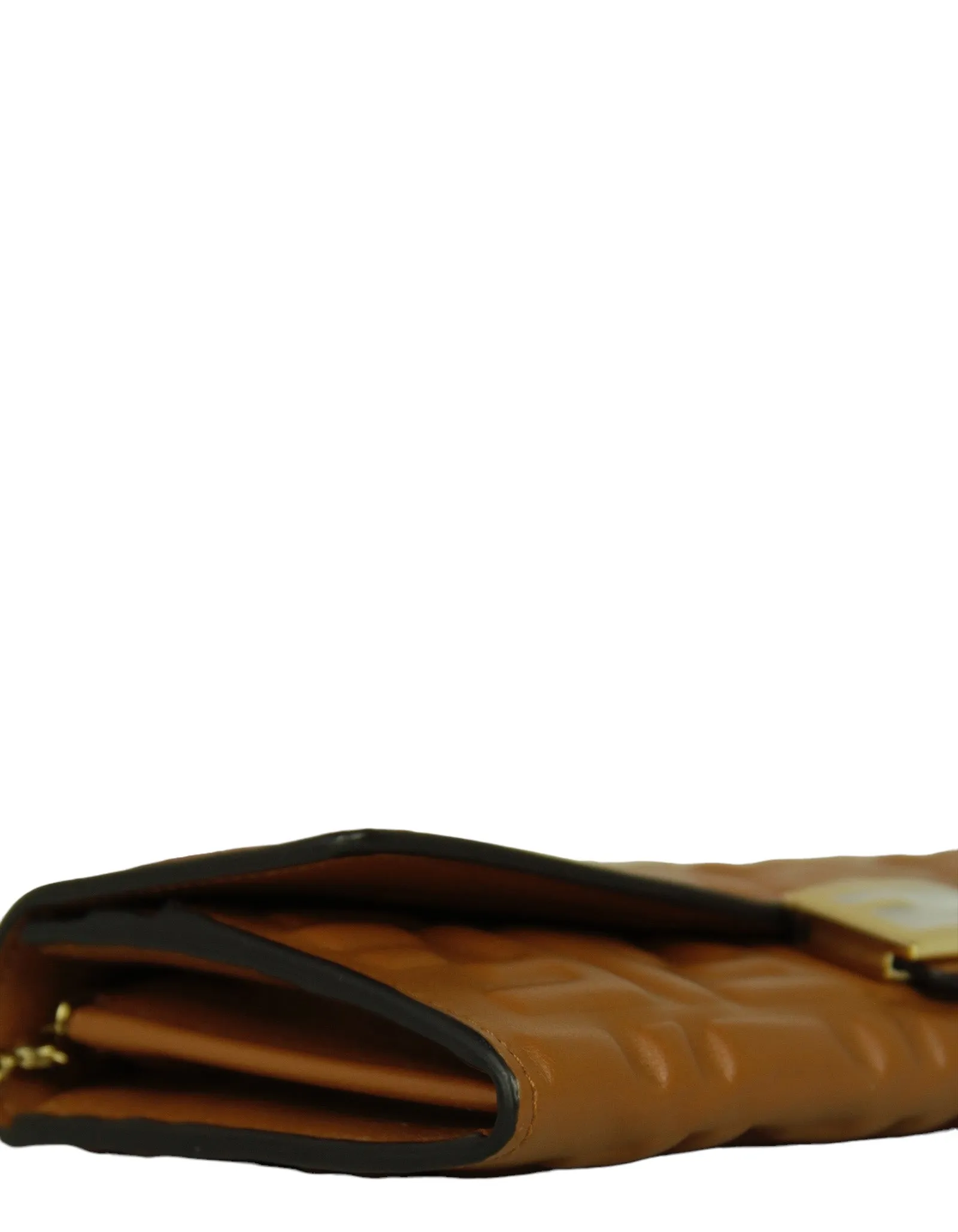 Fendi Brown Embossed Logo Baguette Continental Wallet With Chain