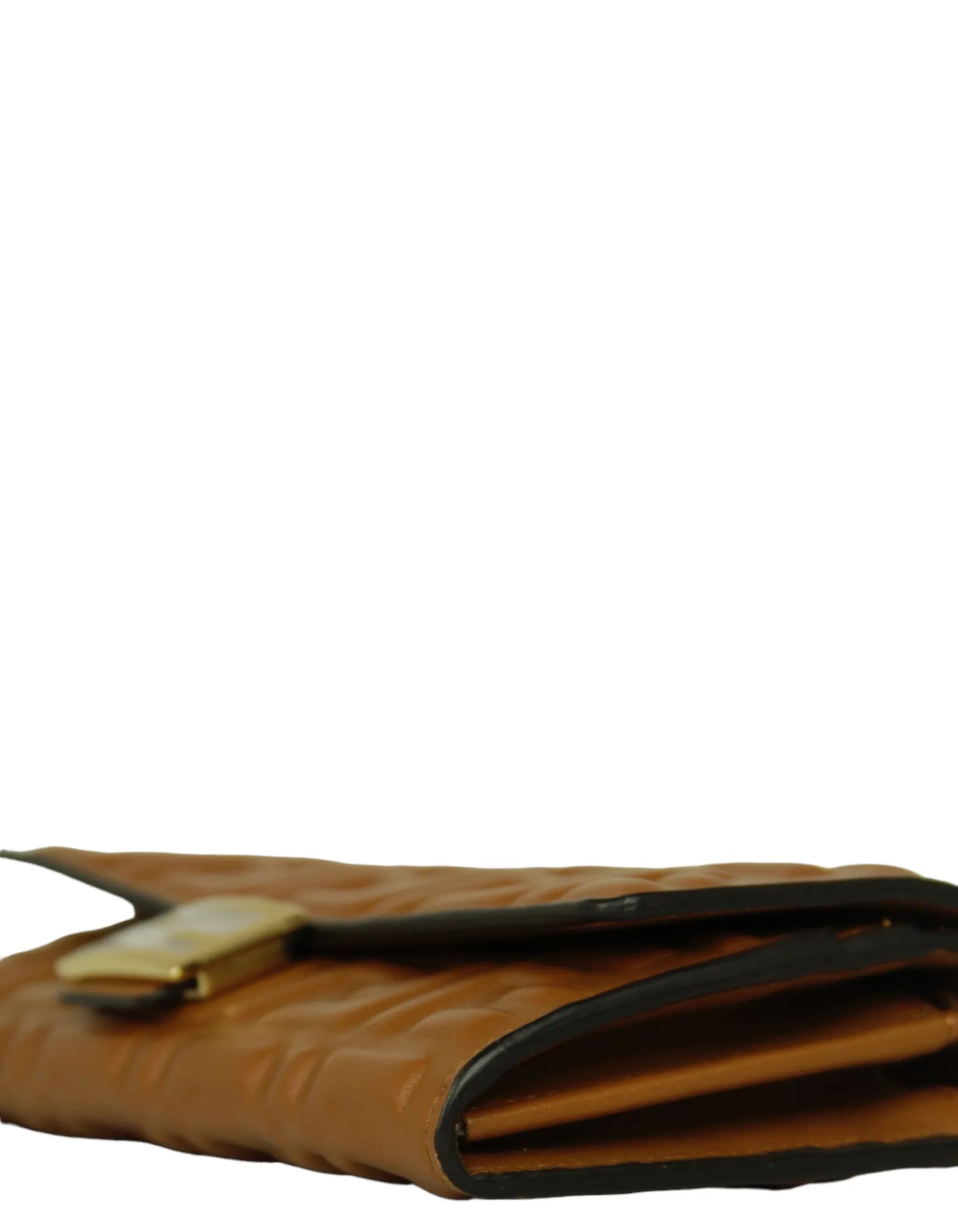 Fendi Brown Embossed Logo Baguette Continental Wallet With Chain