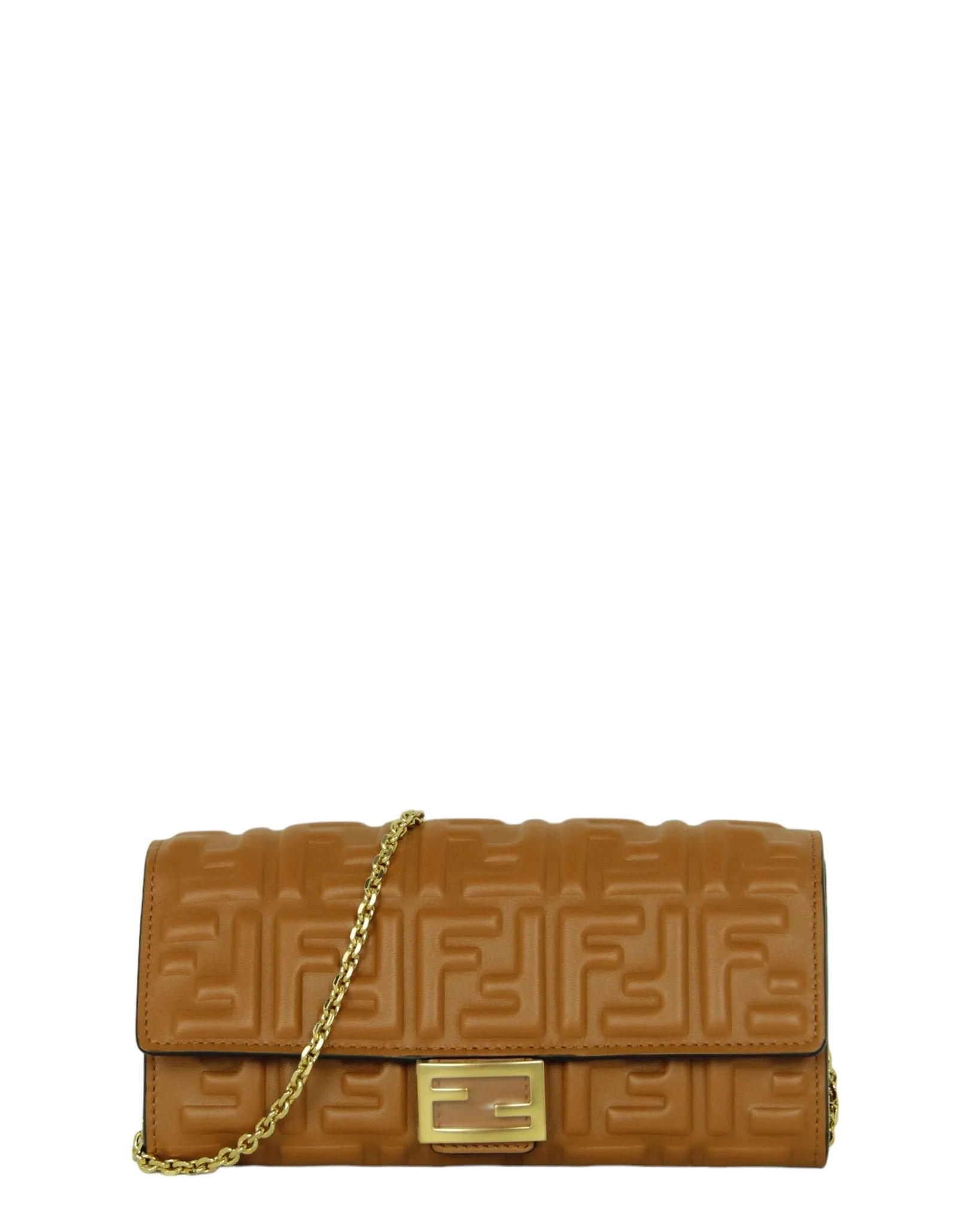 Fendi Brown Embossed Logo Baguette Continental Wallet With Chain