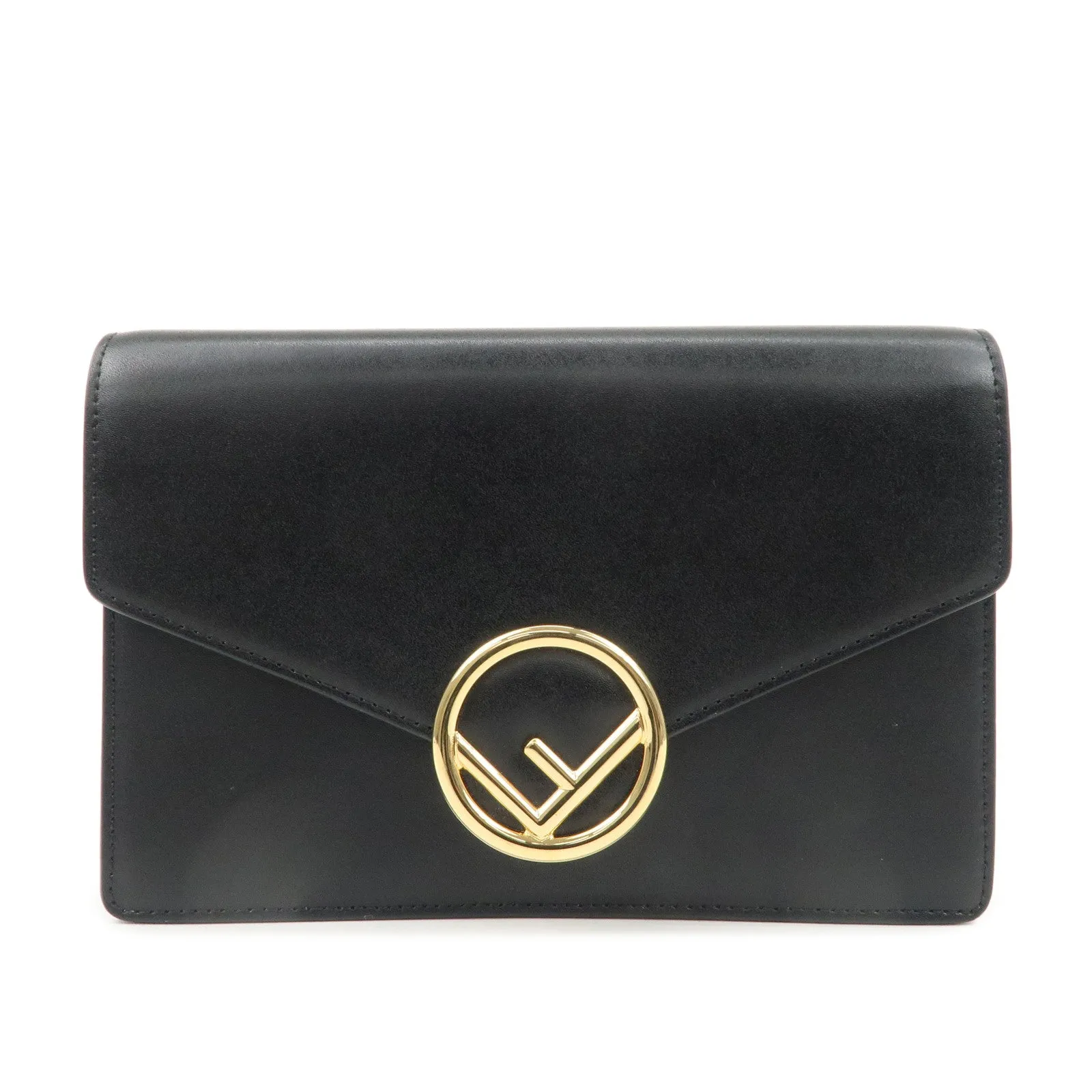 FENDI F is FENDI Leather Chain Wallet Clutch Bag Black 8BS006 Used