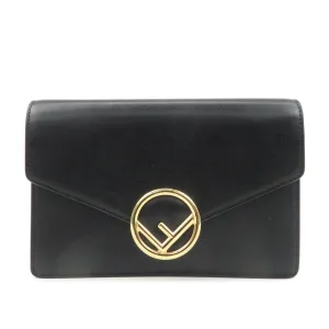 FENDI F is FENDI Leather Chain Wallet Clutch Bag Black 8BS006 Used