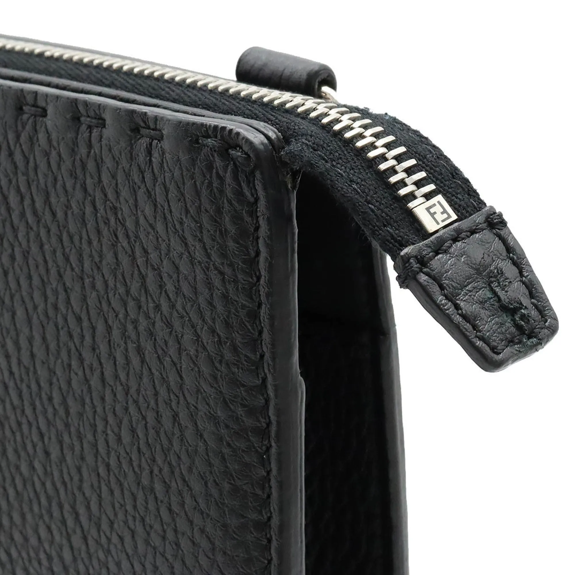 FENDI Selleria Stitch FF Clutch Bag bag Leather Black 7V99