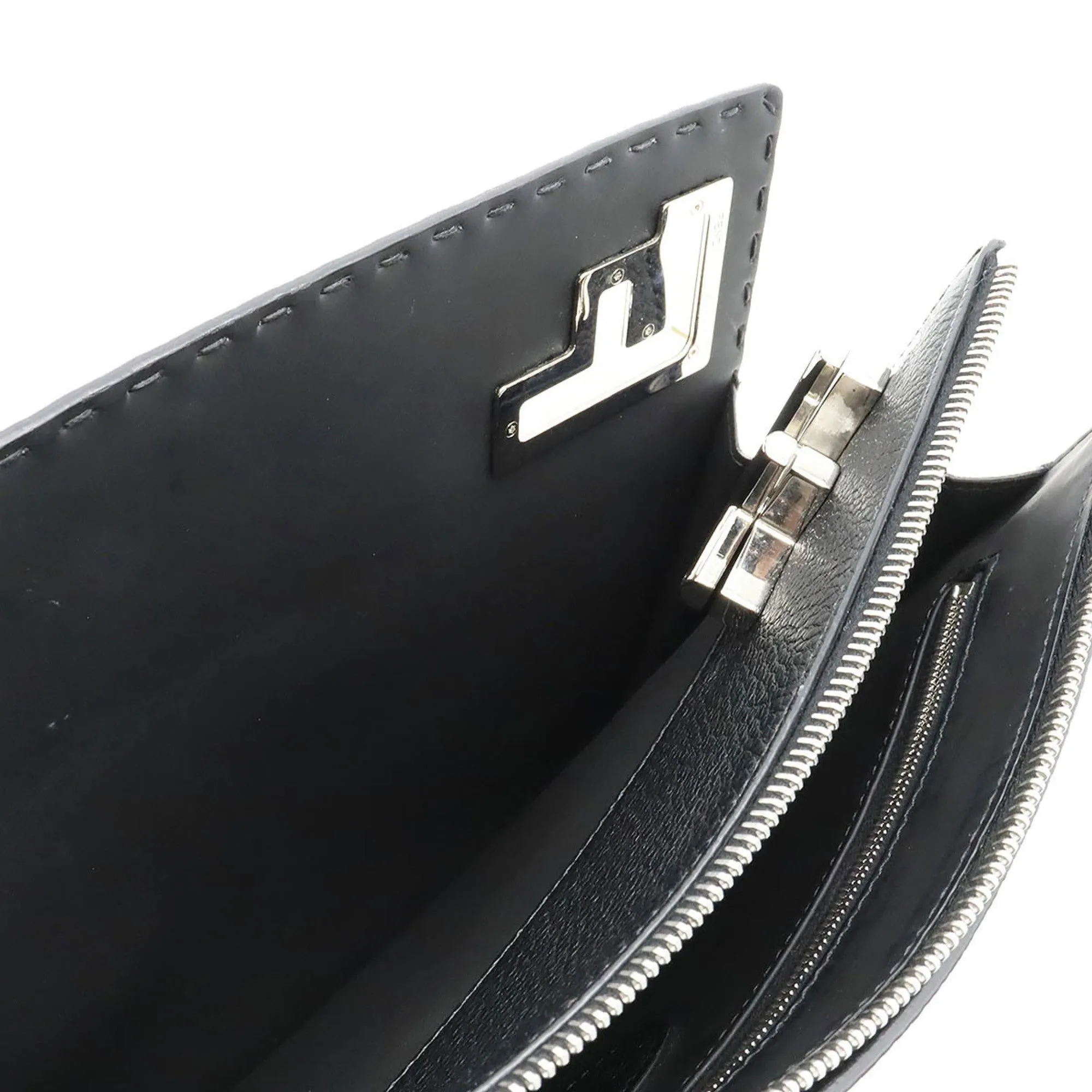 FENDI Selleria Stitch FF Clutch Bag bag Leather Black 7V99