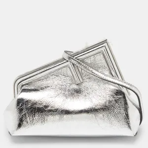 Fendi Silver Laminated Leather Small First Clutch