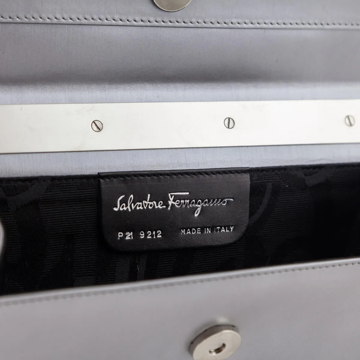 Ferragamo Silver Metallic Evening Clutch
