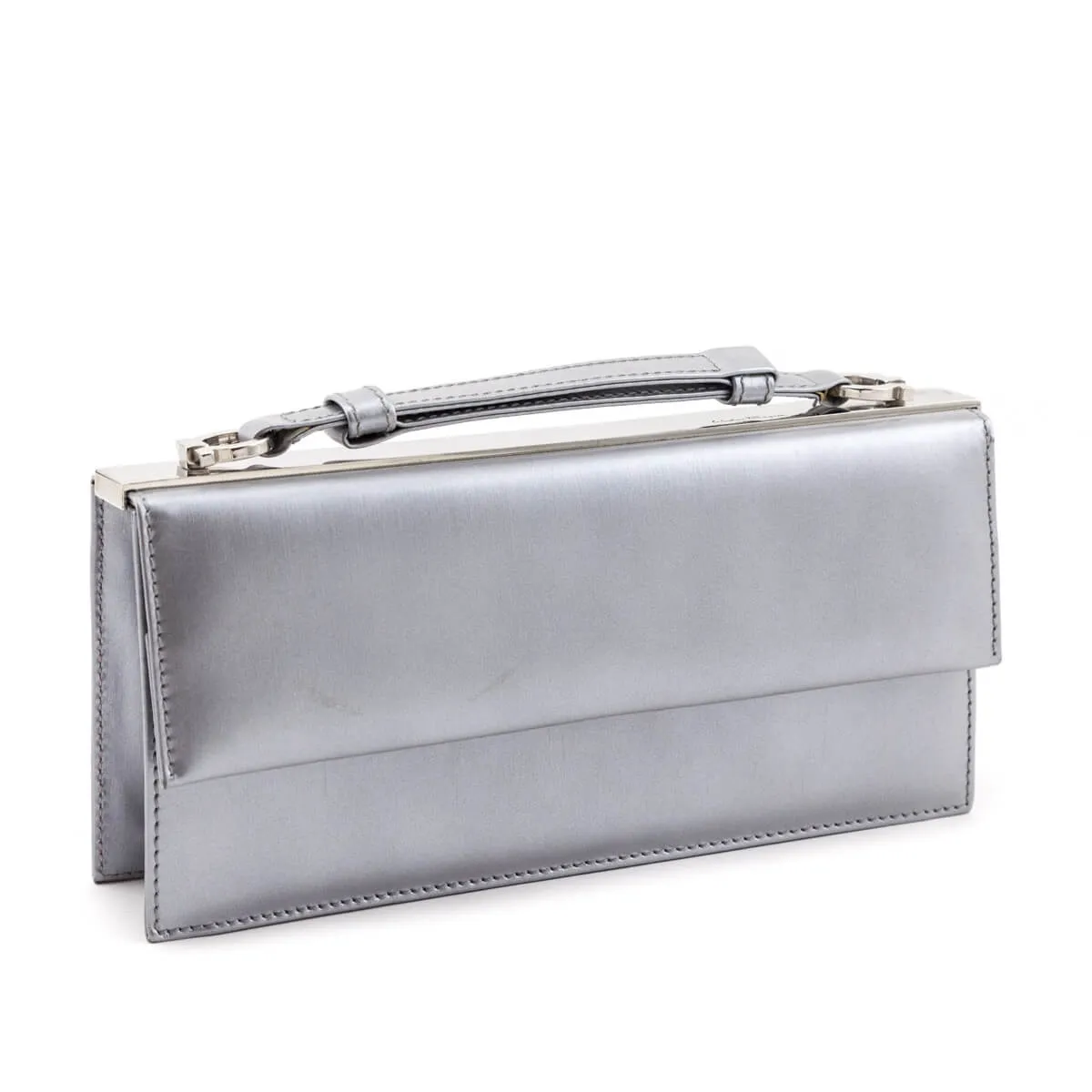 Ferragamo Silver Metallic Evening Clutch