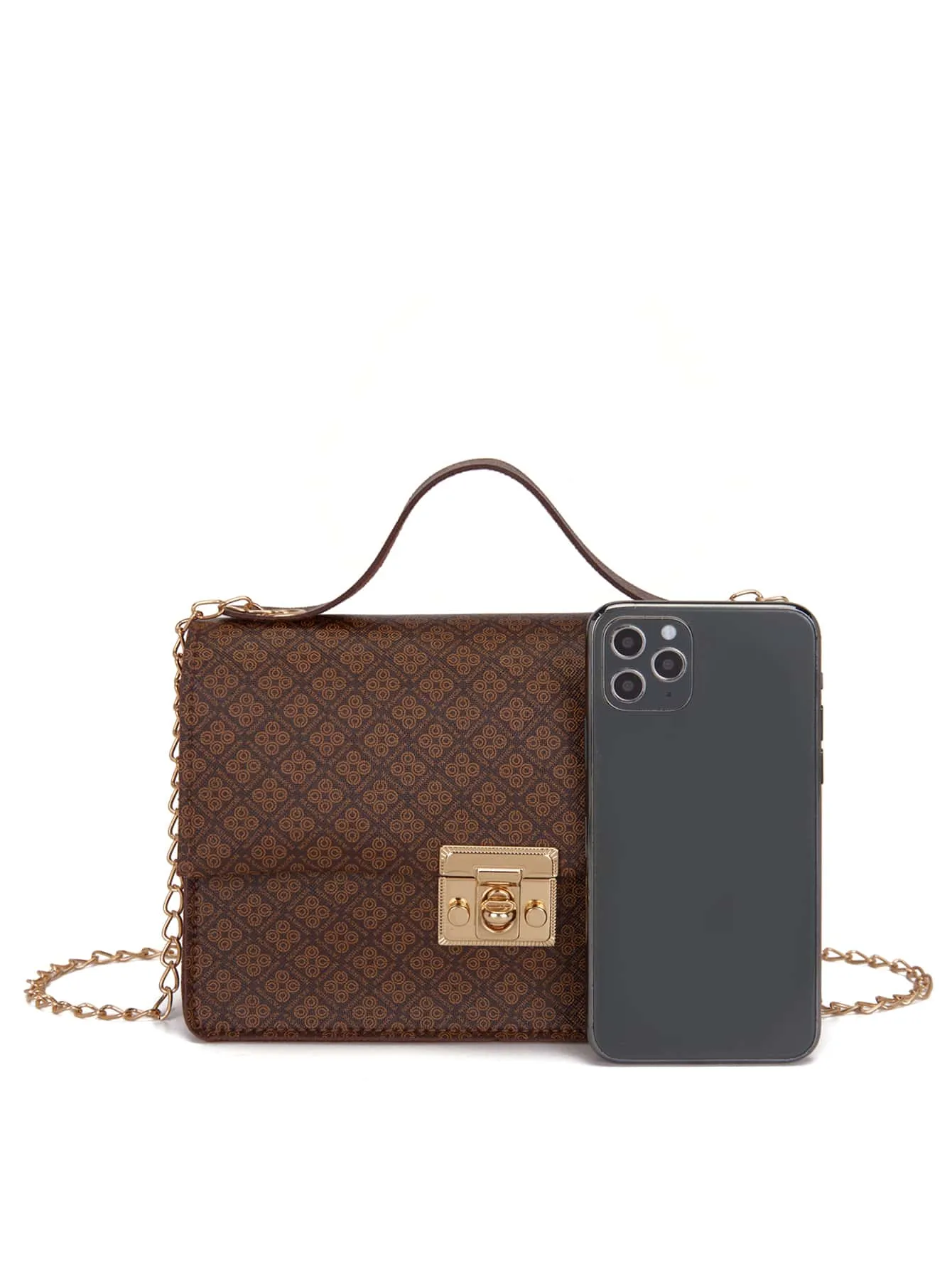 Floral Graphic Twist Lock Chain Bag
