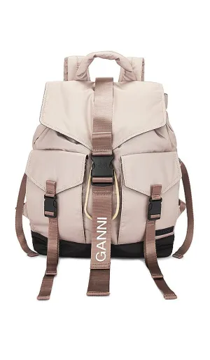 Ganni Recycled Tech Backpack in Taupe