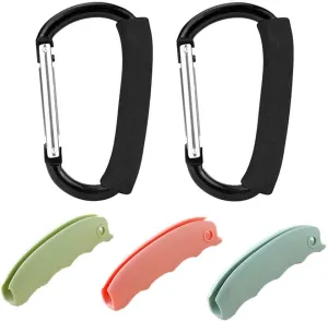 Grocery Bag Holder Shopping Bag Handle Carry Hook Aluminium Large Snap Hook Hanger with Soft Grip, 5 Pack