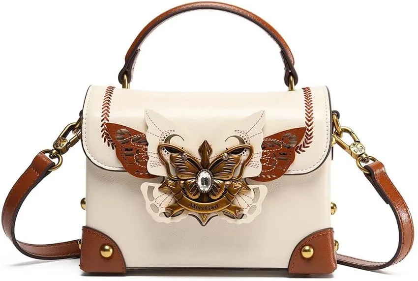 Hollowed-out Stylish Metal Butterfly Embellished Tote Handbag, PU Leather Goth Rivet Shoulder Purse, Novelty Funny Satchel