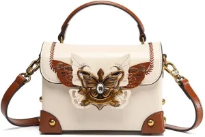 Hollowed-out Stylish Metal Butterfly Embellished Tote Handbag, PU Leather Goth Rivet Shoulder Purse, Novelty Funny Satchel