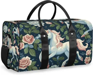 Horse Floral Travel Duffle Bag for Women Men Gym Duffel Foldable Bag Waterproof Weekender Farm Animal Pets Flowers Duffle Tote