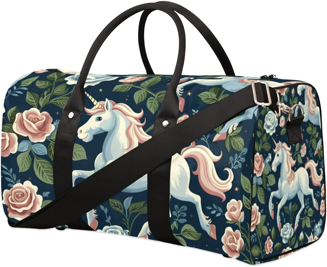 Horse Floral Travel Duffle Bag for Women Men Gym Duffel Foldable Bag Waterproof Weekender Farm Animal Pets Flowers Duffle Tote