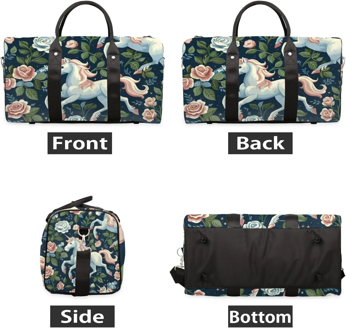 Horse Floral Travel Duffle Bag for Women Men Gym Duffel Foldable Bag Waterproof Weekender Farm Animal Pets Flowers Duffle Tote
