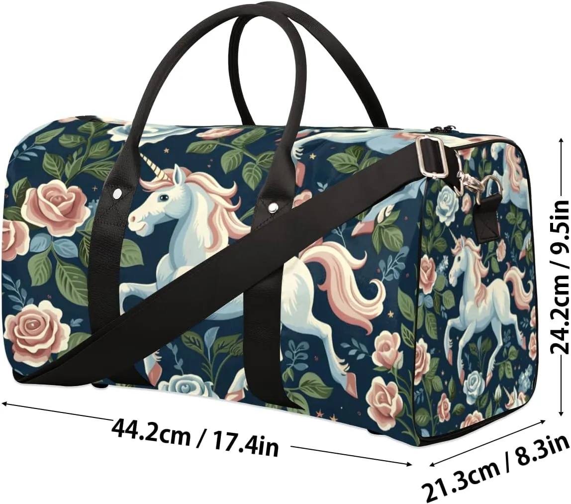 Horse Floral Travel Duffle Bag for Women Men Gym Duffel Foldable Bag Waterproof Weekender Farm Animal Pets Flowers Duffle Tote