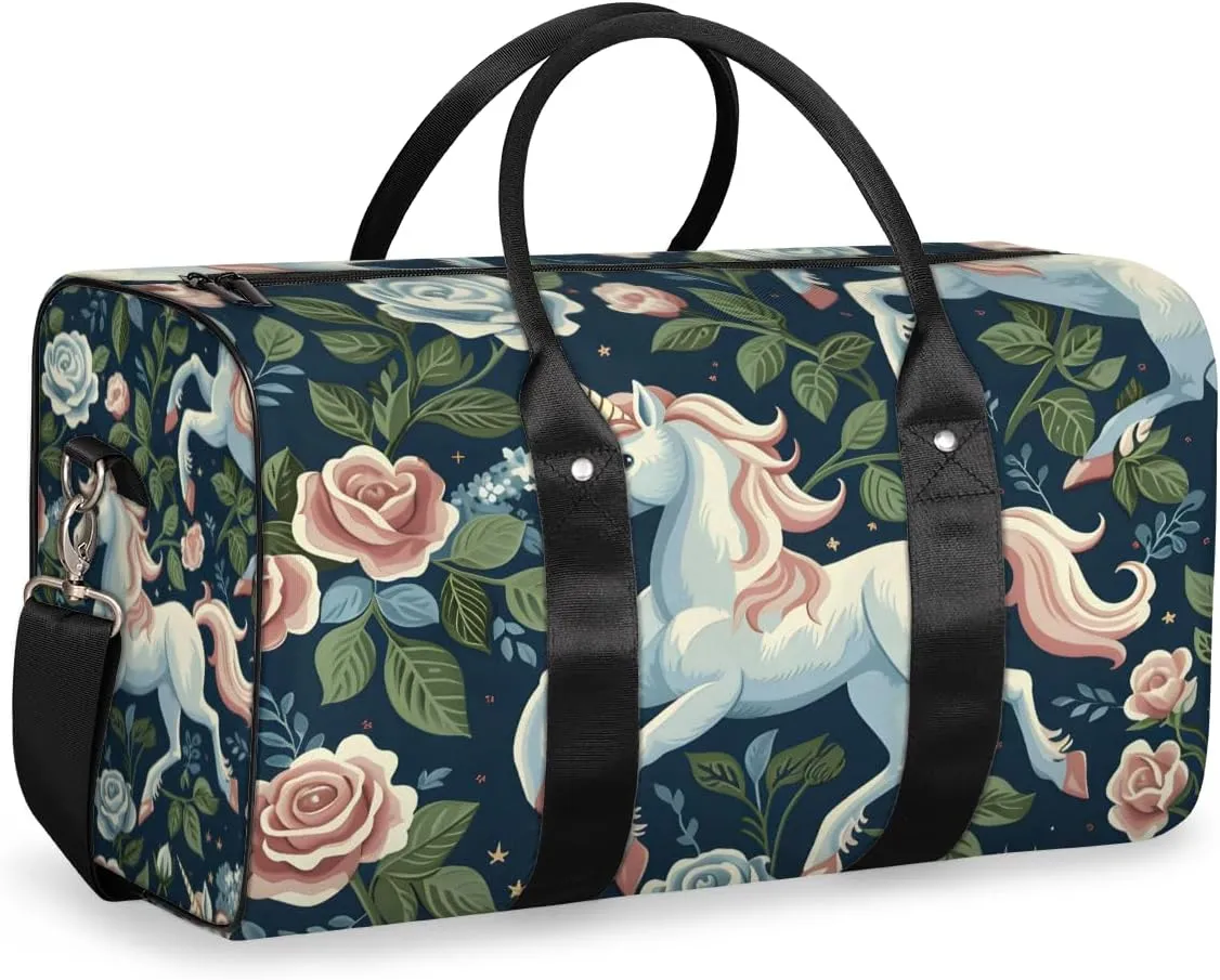 Horse Floral Travel Duffle Bag for Women Men Gym Duffel Foldable Bag Waterproof Weekender Farm Animal Pets Flowers Duffle Tote