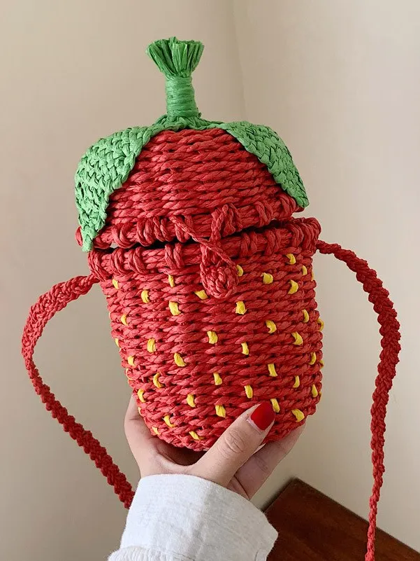 It's Strawberry Season Straw Crossbody Bag